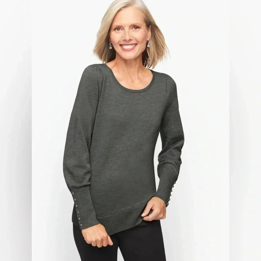 Talbots PUFF SLEEVE LUREX® MERINO SWEATER Shimmer Holiday NYE Size Medium